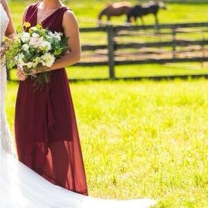 David’s Bridal burgundy bridesmaid dress